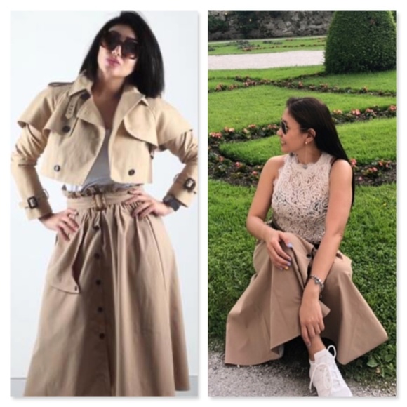 Trench Style Khaki Paper Bag Belted Midi Skirt - Picture 8 of 8